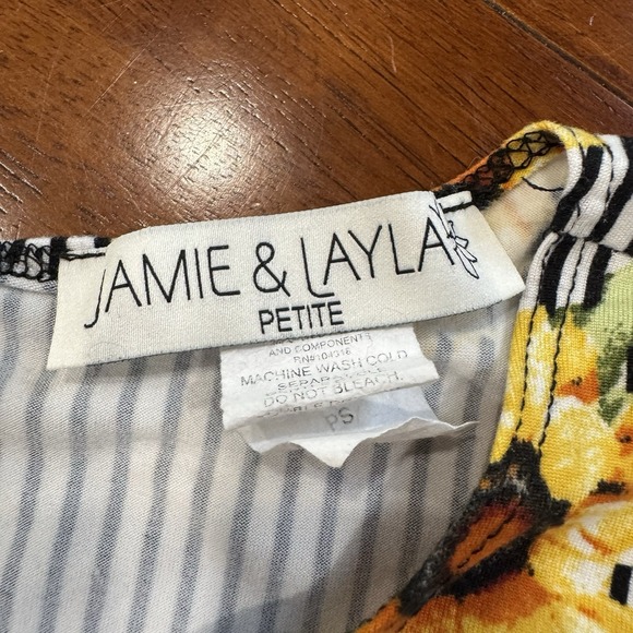 Jamie & Layla Shift Dress Women's Petites PS Above Knee Sunflower Floral Stretch - Picture 3 of 5